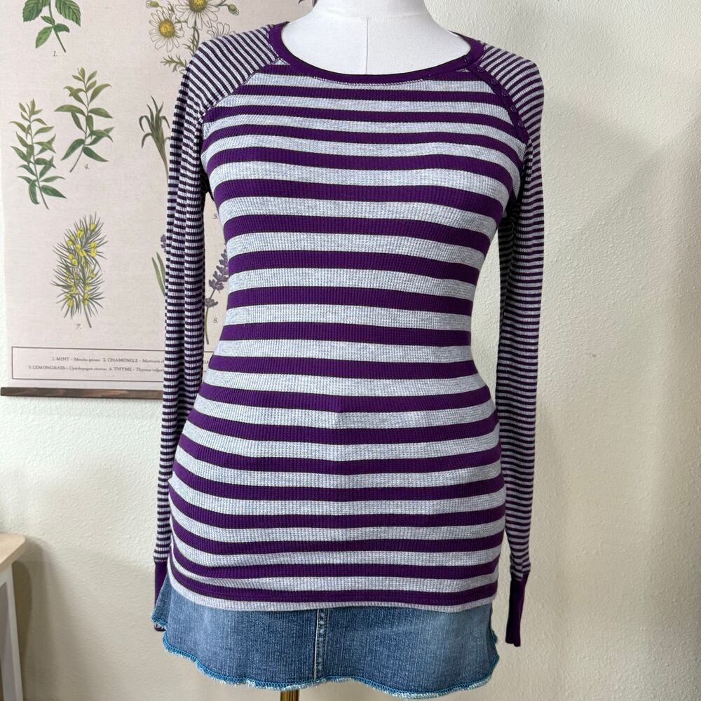 Gap Purple Striped Thermal Top Whimsy Twee Bella Swan Forest Grunge Y2k 2000s M